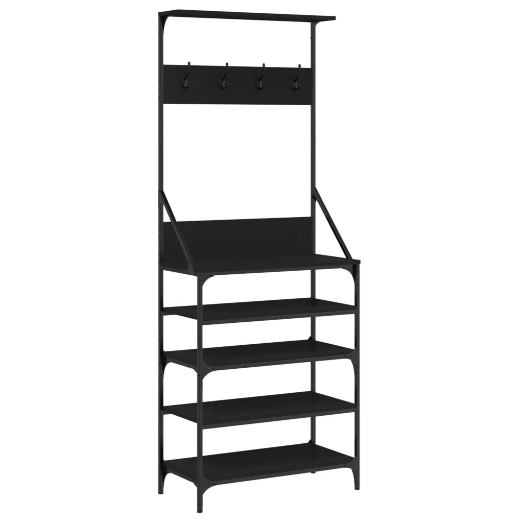 Appendiabiti con Porta Scarpe-Scarpiera con Appendiabiti Nero 70x34x184 cm