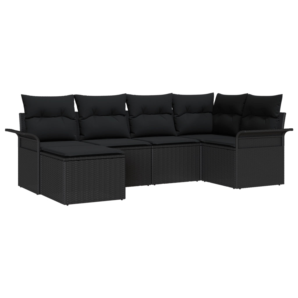 Set Divano da Giardino a 6 Pezzi con Cuscini in Polyrattan Nero
