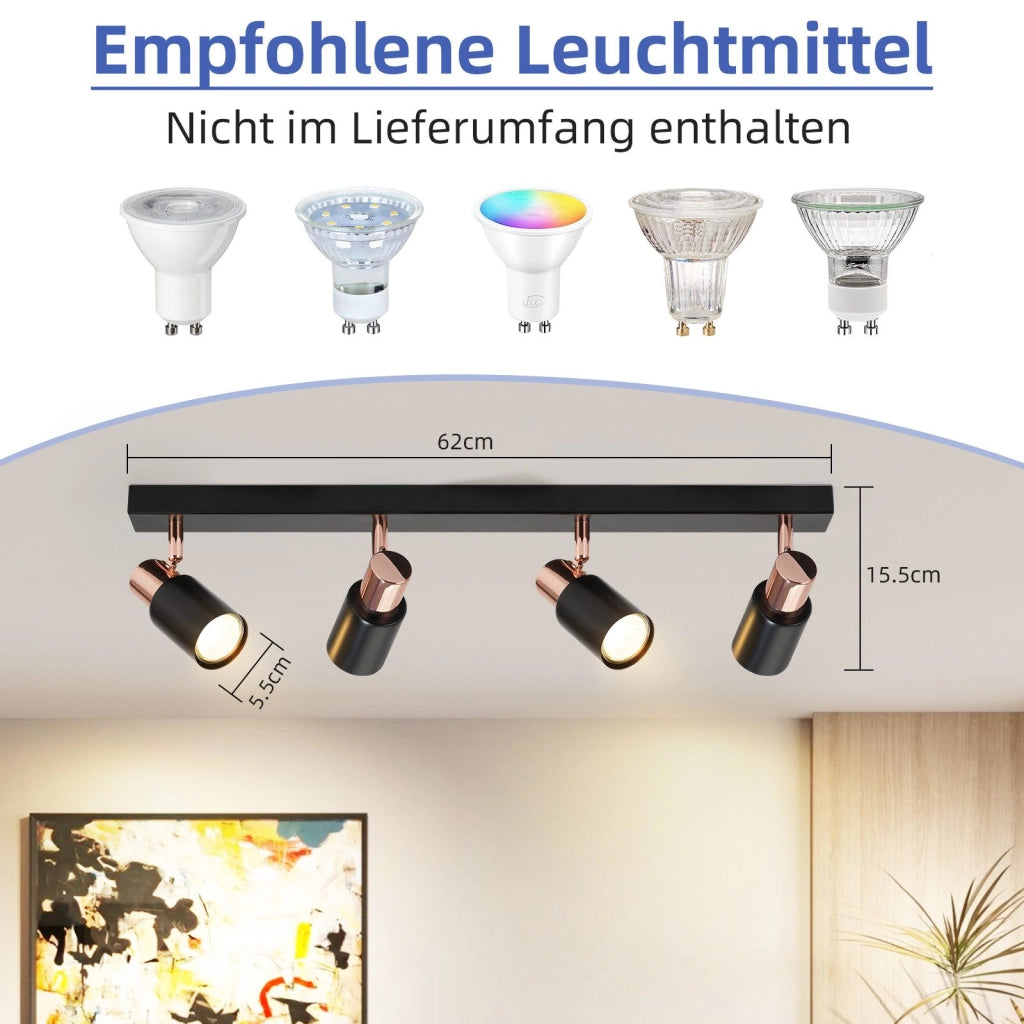ZMH Lampada da soffitto 4 faretti GU10 orientabili 355° moderna plafoniera per cucina