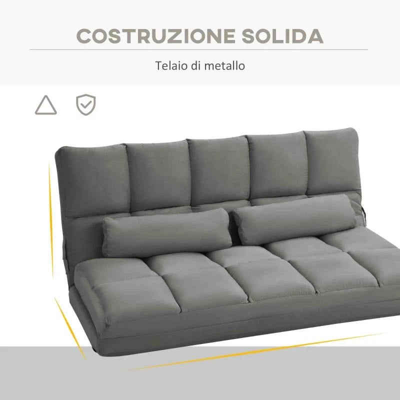 DIVANO DA TERRA 2 IN 1 CON SCHIENALE RECLINABILE SU 7 LIVELLI E CUSCINI, 130X73X60 CM, GRIGIO CARBONE
