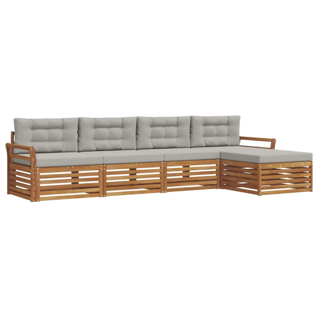 Set di divani da esterno 5 pcs Grigio Naturale e Chiaro