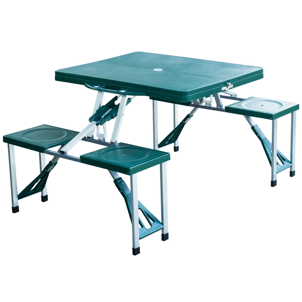 Tavolo da Campeggio con 4 Sedie Richiudibile a Valigetta in Alluminio Verde 84.5x39x10 cm