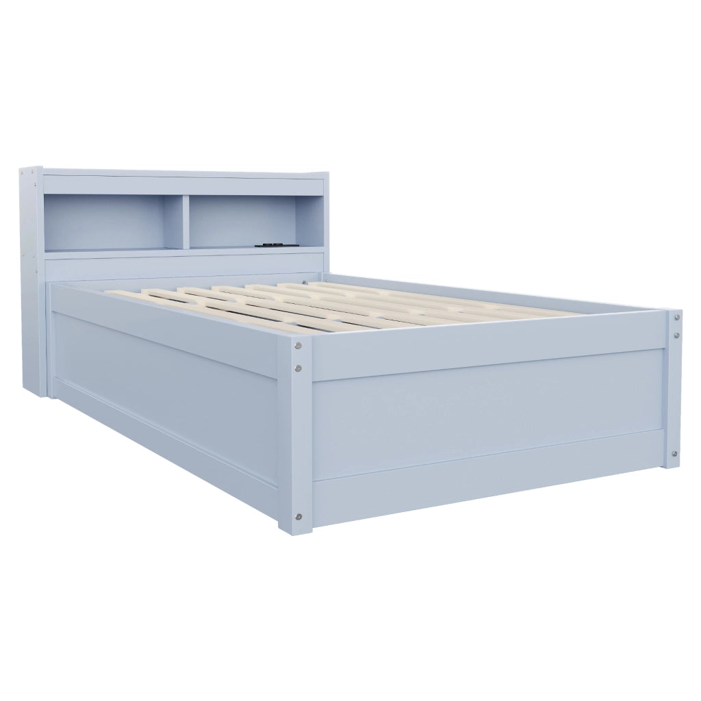 LETTO Multifunzionale 90x200 cm Grigio con presa multifunzione e LED