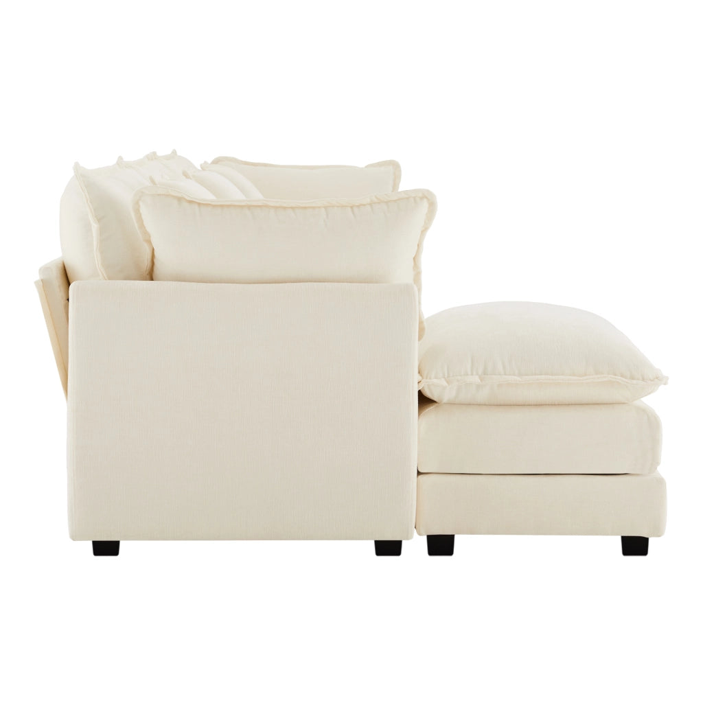 Divano angolare reversibile 3 posti con cuscini bracciolo e cuscino lombare, in Chenille Beige