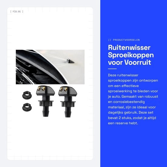 Ruitenwasdop 2 Stuks - Ruitenwisser Sproeikop - Voorruit Sproeier - Kunststof/Metaal - Duurzaam - Corrosiebestendig - Ruitensproeier