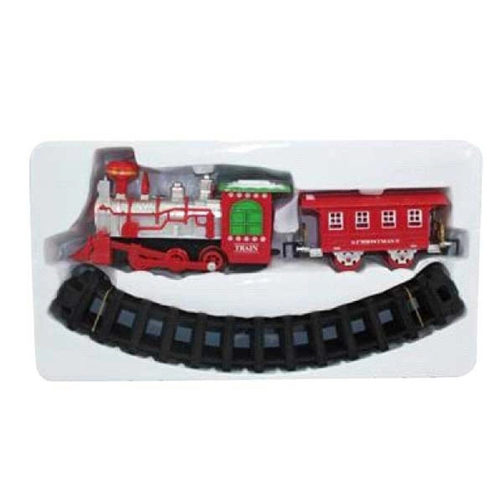 Trade Shop - Trenino Natalizio Sotto Albero Treno Elettrico Con Luci Vagone Rosso E Bianco -