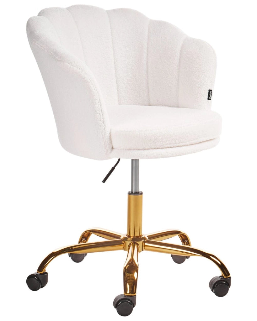 Sedia da ufficio in tessuto bouclè di colore bianco con base girevole altezza regolabile elegante moderna