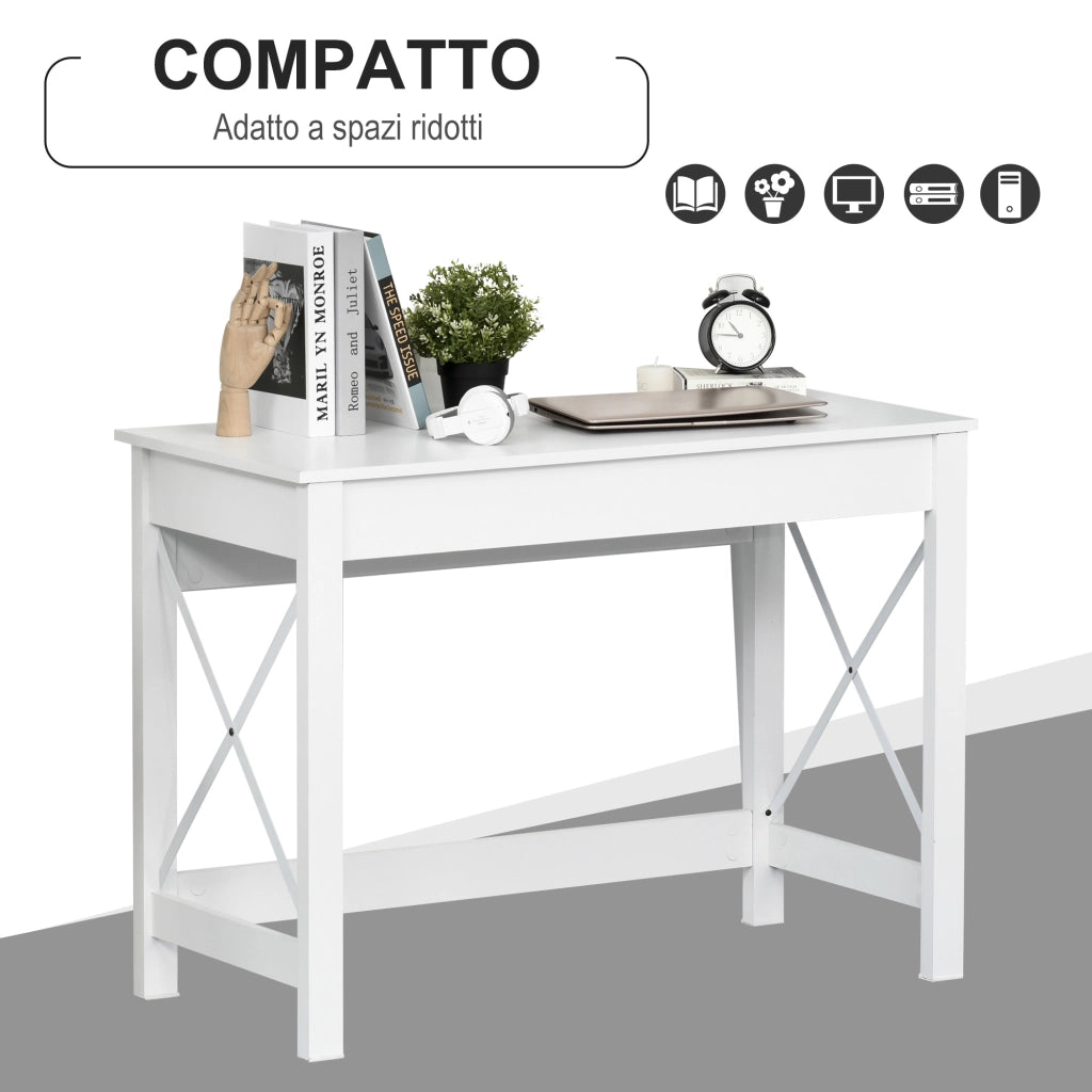 Scrivania porta PC dal Design Moderno e Minimal 105x50x76 cm in Legno e Acciaio Bianco