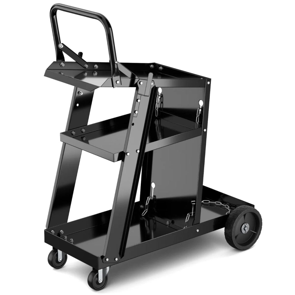 Carrello portautensili con ruote 70 x 38 x 87 cm con 3 ripiani portaoggetti e piano inclinato in metallo nero 20_0011315