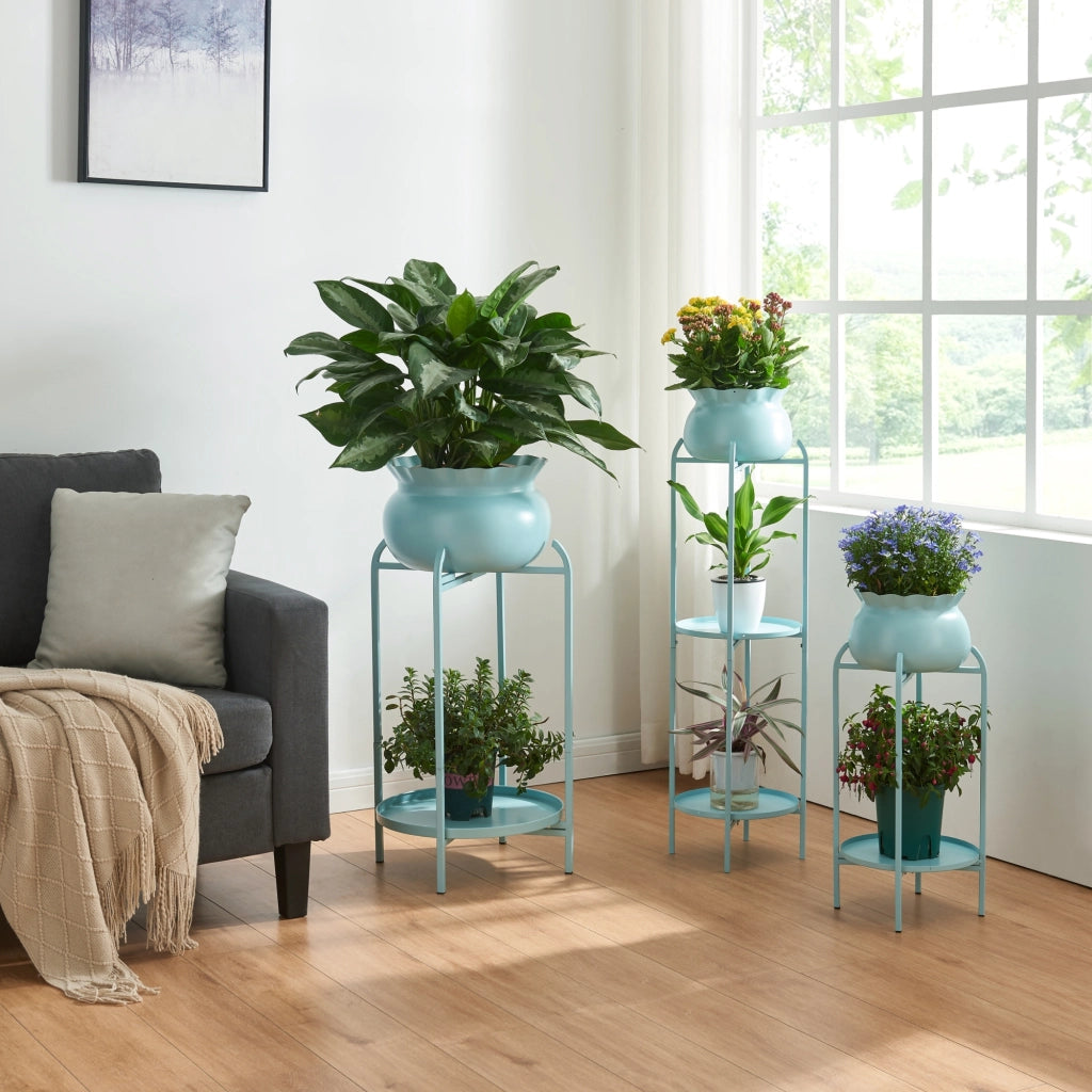 Stand Portapiante Altena 80,5 x 40 x 40 cm Metallo Azzurro [en.casa]