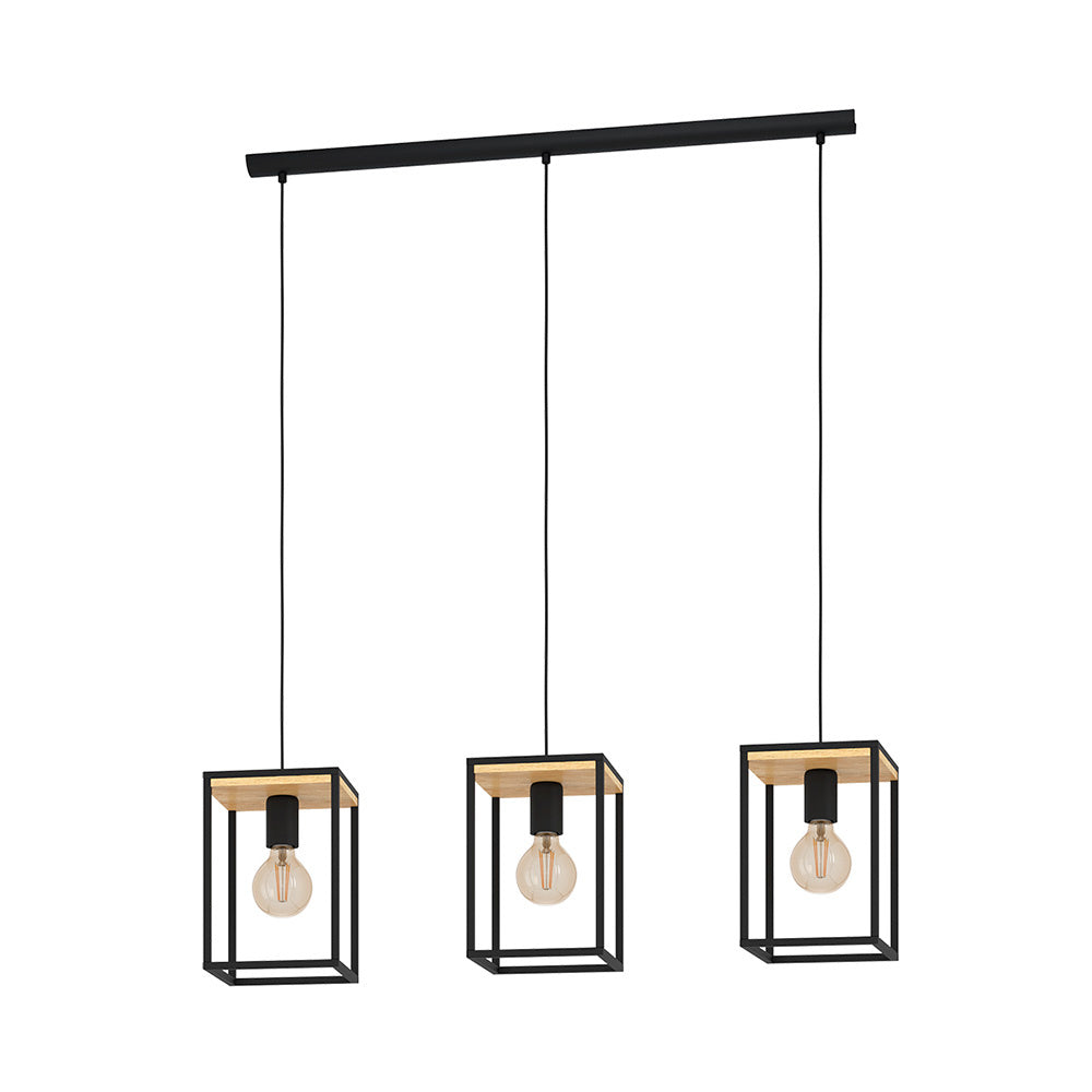 Lampadario Industrial Libertad 3 Luci Metallo Nero E Marrone