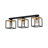 Plafoniera Industrial Libertad 3 Luci Metallo Nero E Marrone