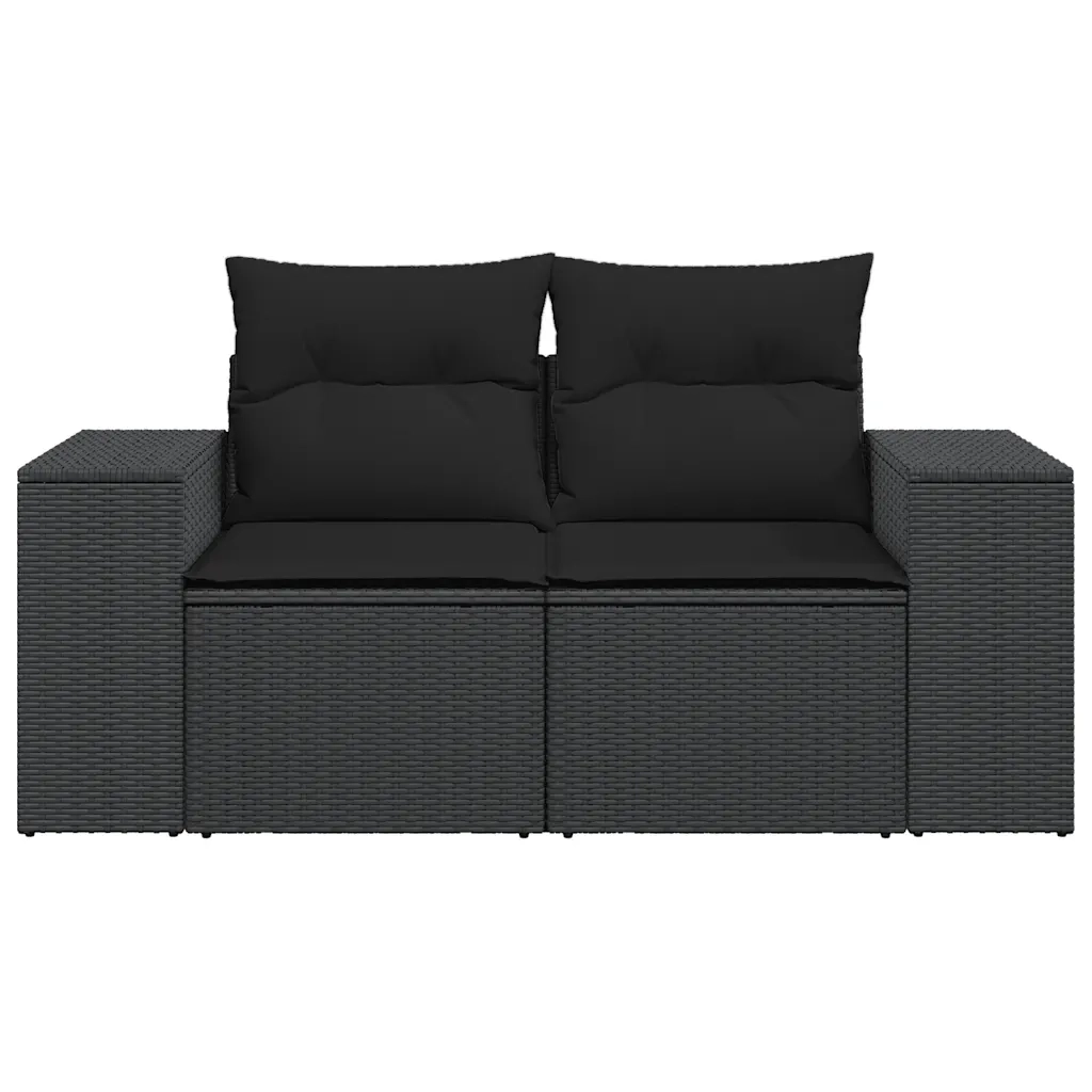 Divano da Giardino con Cuscini a 2 Posti Nero in Polyrattan