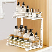 Organizzatore per cucina sotto lavandino - 2 piani - regolabile in altezza - bianco - metallo
