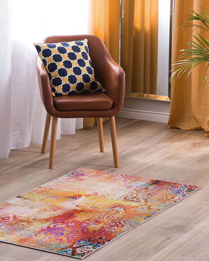 Tappeto tappetino Moquette Tessuto in poliestere Multicolore Motivo astratto Fondo rivestito in gomma 80 x 150 cm