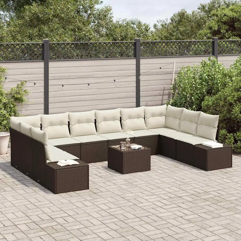 Set Divano da Giardino con cuscino 11 pcs Marrone polyrattan