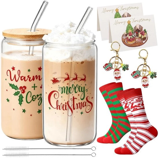 Bicchiere da Natale 500 ml - Bicchiere da drink con coperchio - Bicchiere da drink con cannuccia - Bicchiere da Natale per bevande - Regalo per donne - Adatto per Bubble Tea - Bicchiere da drink