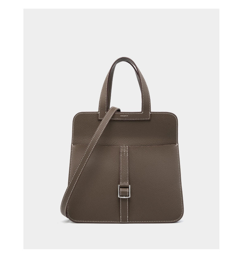Borsa a mano casual da donna in vera pelle, grigia