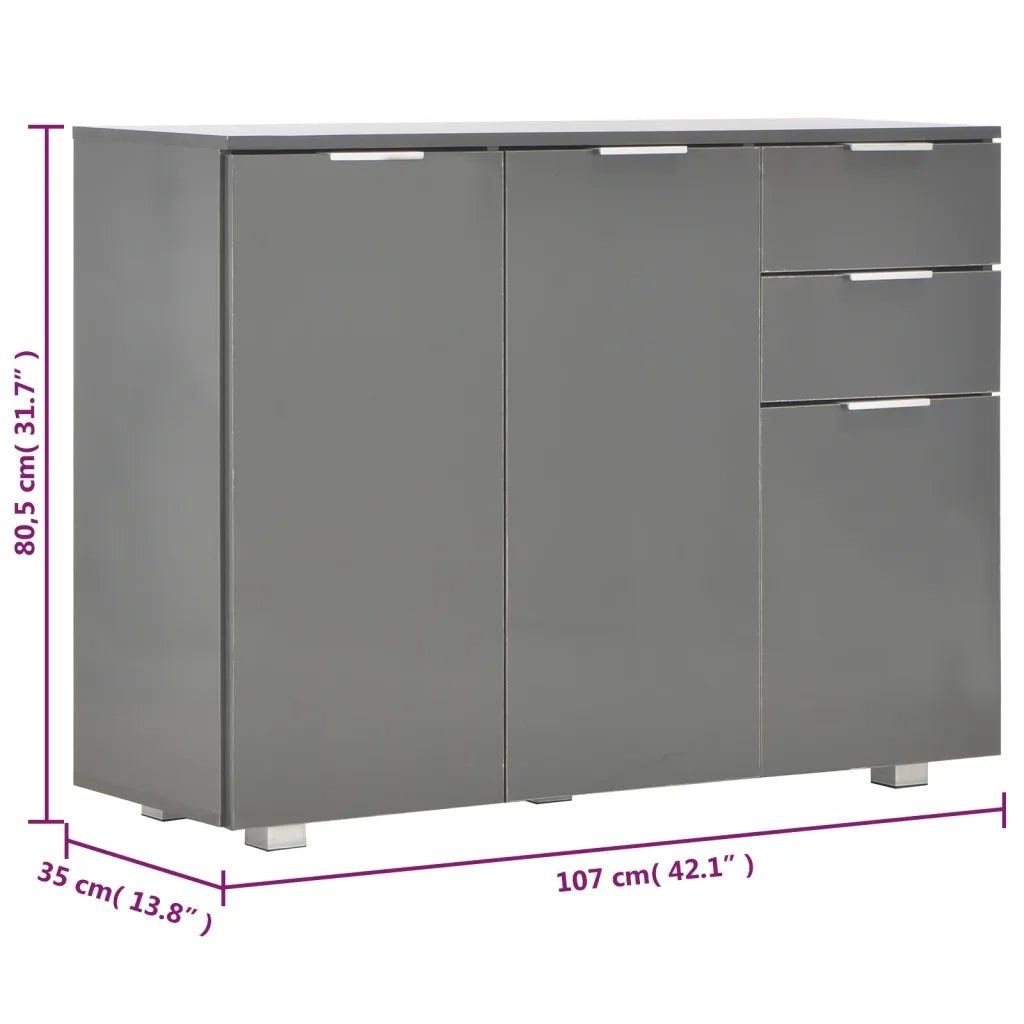 Credenza | Madia | Buffet da pranzo | Armadio da pranzo Grigio Lucido 107x35x80,5 cm