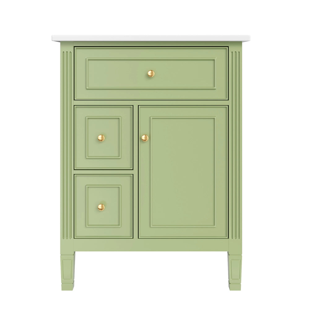 Mobile bagno autoportante 61 cm con lavabo in ceramica, MDF verde lucido