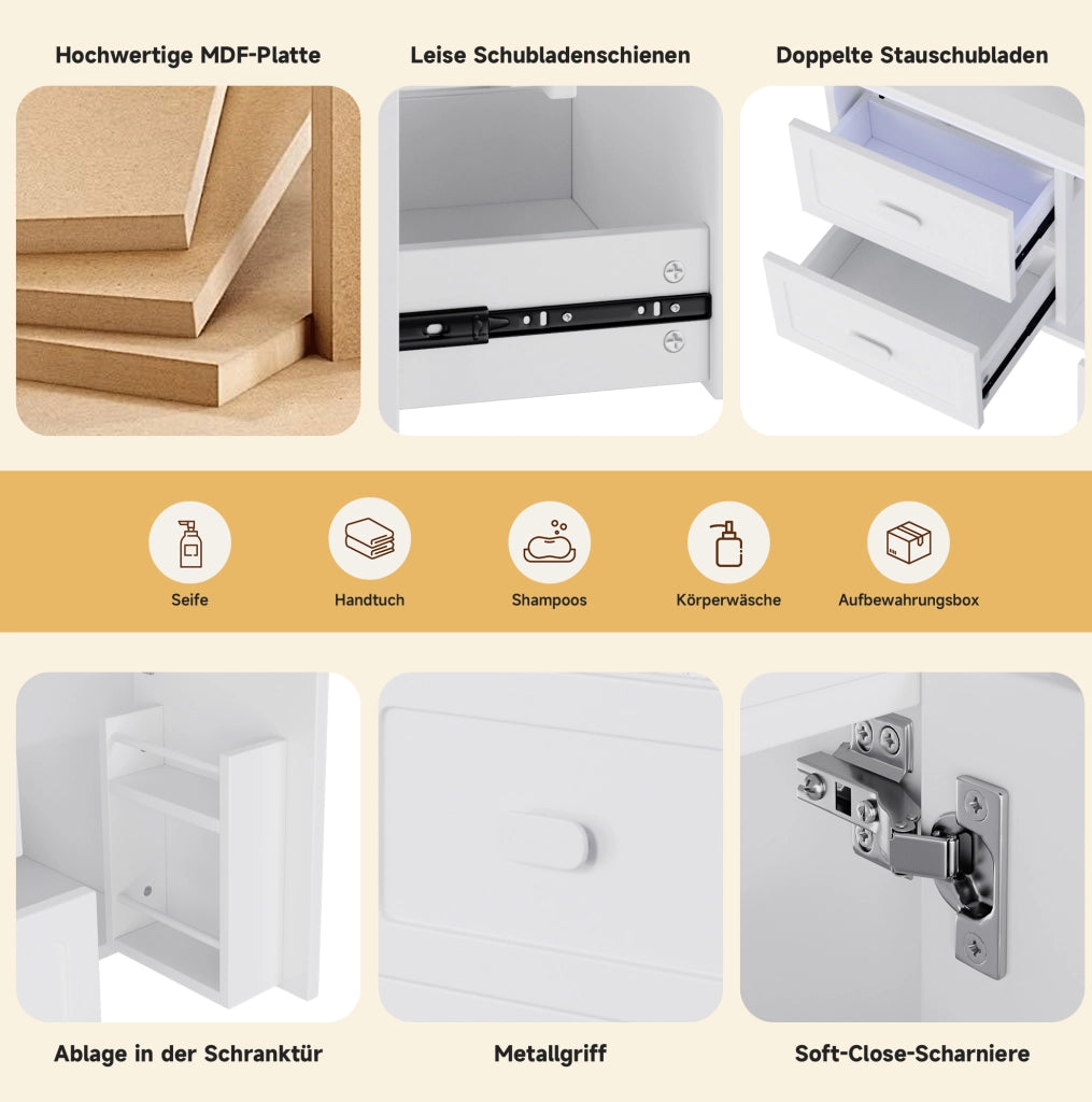 Mobile lavabo sospeso 76x46x51 cm bianco con LED radar e 2 cassetti