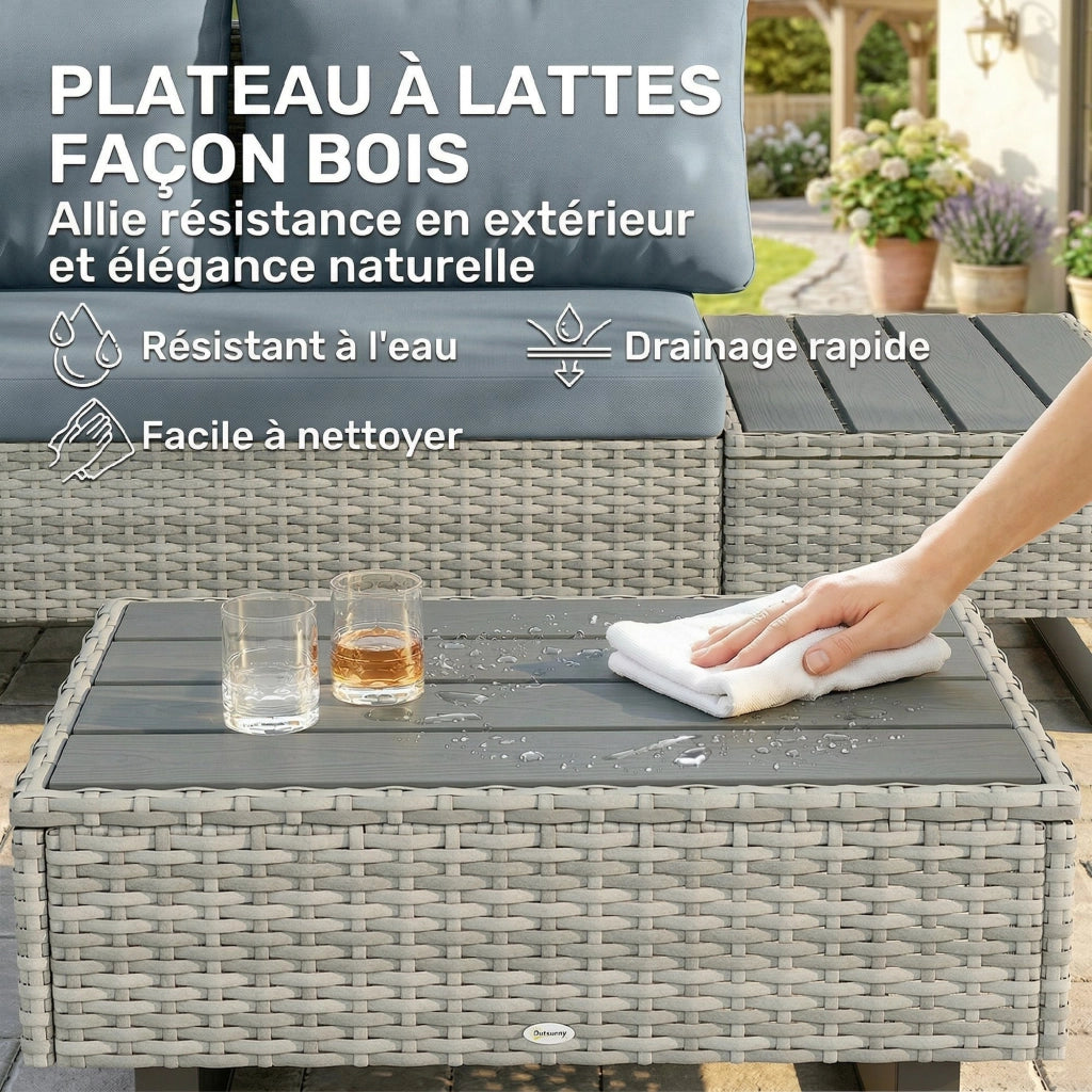 Set da giardino angolare in polyrattan 5 posti con divano letto e tavolo ¨C zephmum ¨C grigio