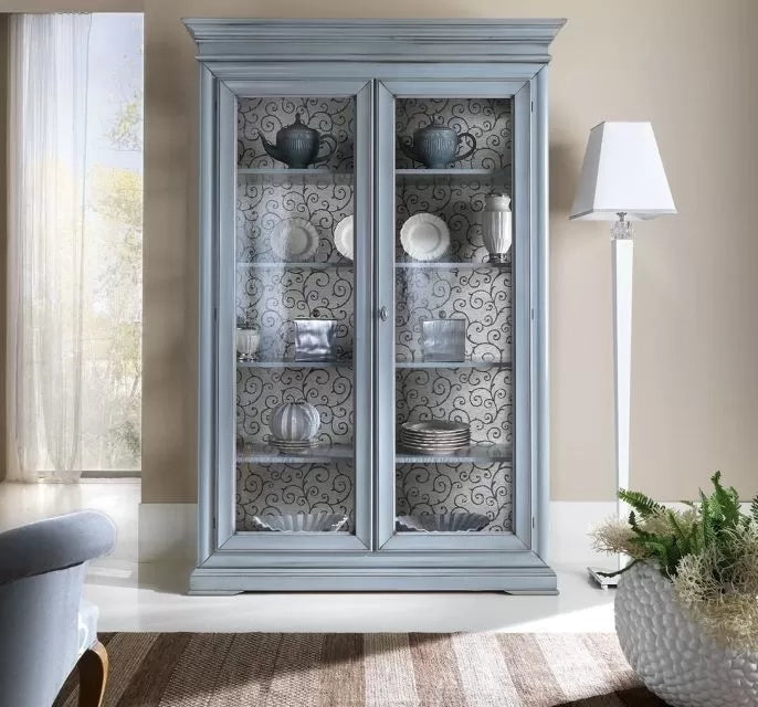 Vetrina 2 porte shabby chic azzurro in legno l.145 x p.50 h.215 - Mobili 2G