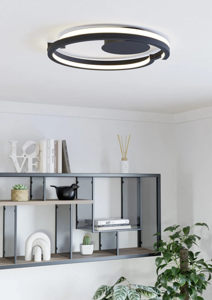 Plafoniera Moderna Mezzomonte Alluminio Nero 2 Luci Led 40W 2220+2220Lm Ip20