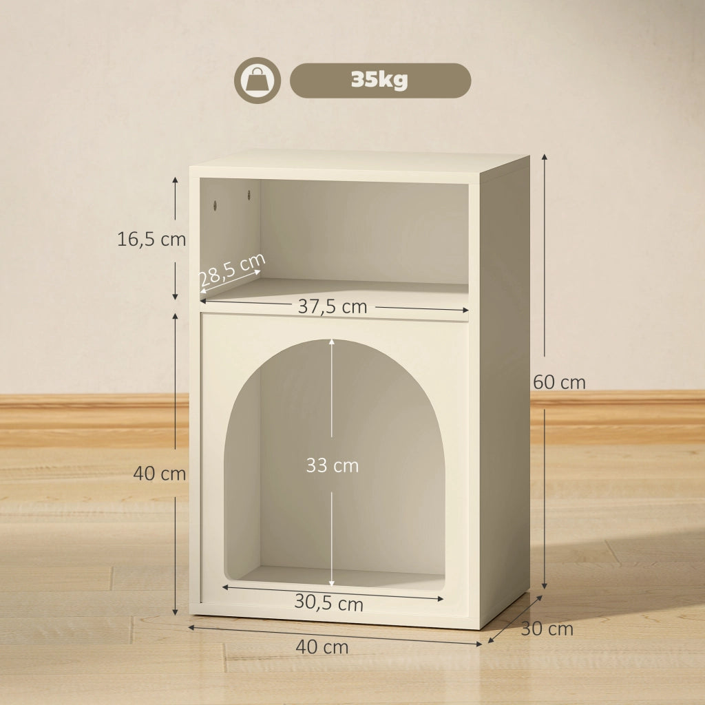 Comodino ¨C Minimal ¨C 40x30x60 cm, crema, design arcuato, con scomparti aperti