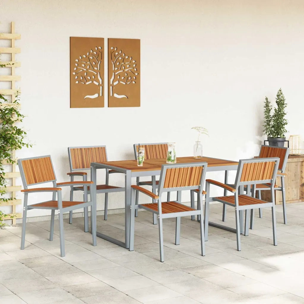 vidaXL Set da Pranzo per Giardino 7 pcs Grigio e marrone