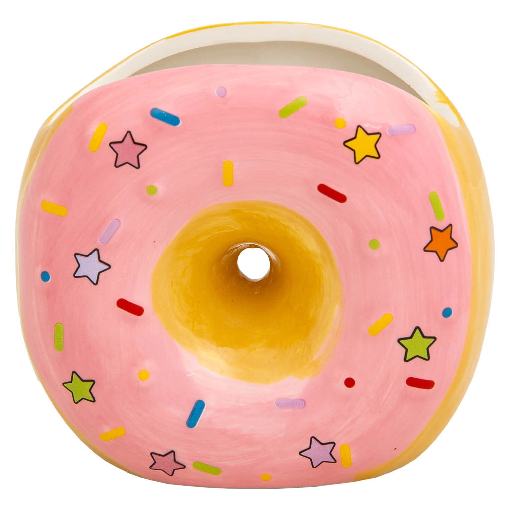 Portapenne a ciambella in ceramica rosa 11x6,5x11h