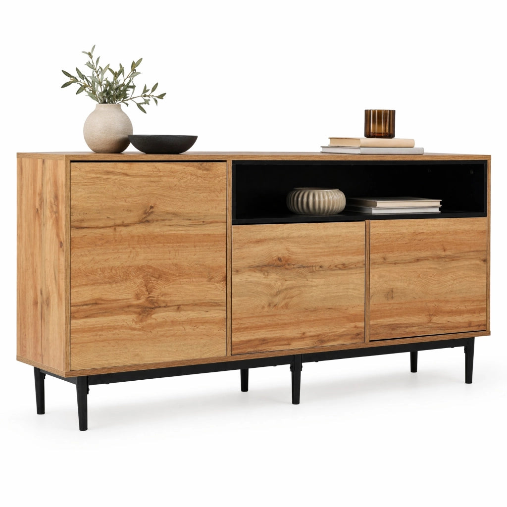 Credenza moderna 3 ante con ripiani regolabili, 160x35x76 cm
