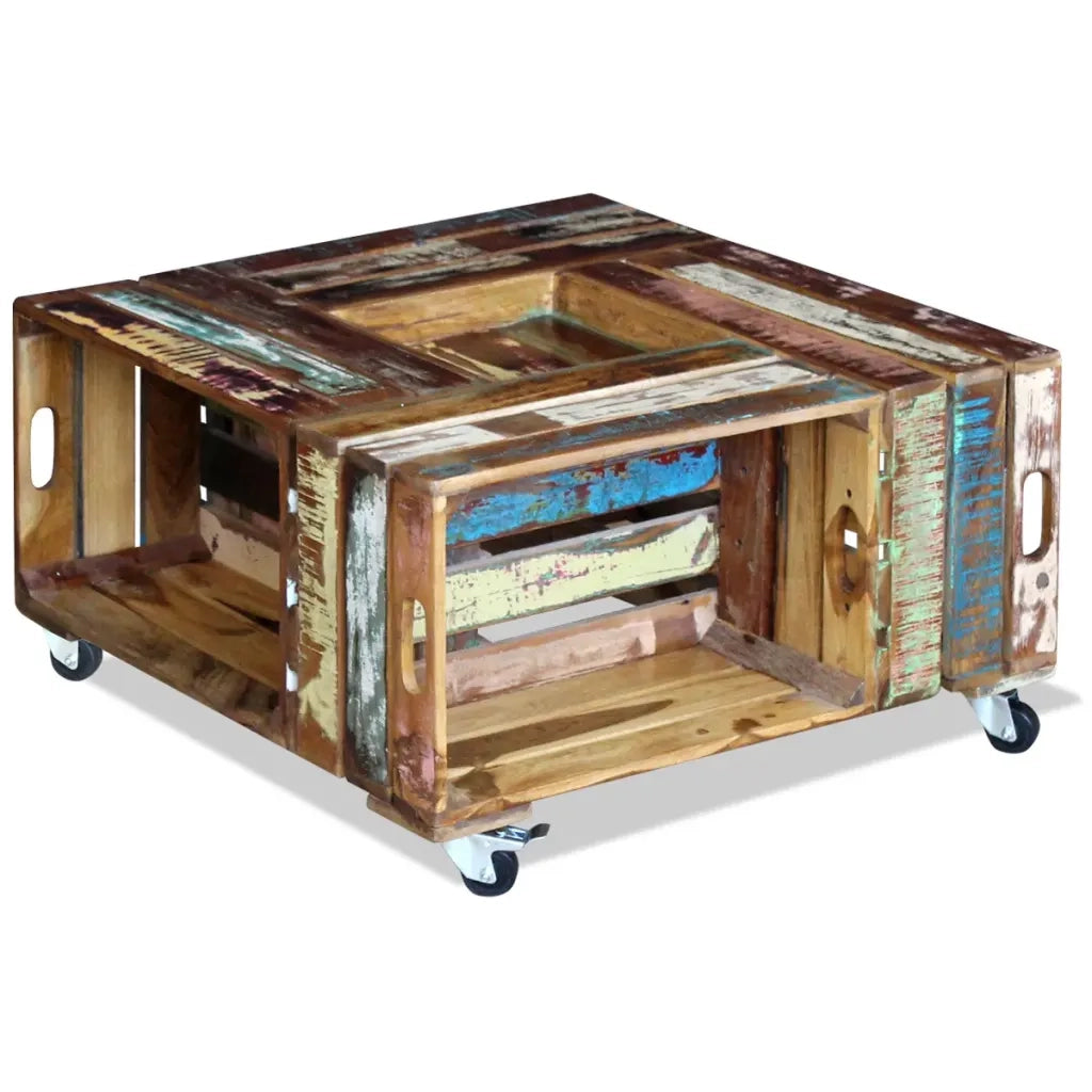 Tavolino da Salotto in Legno Massello Anticato 70x70x35 cm 243306