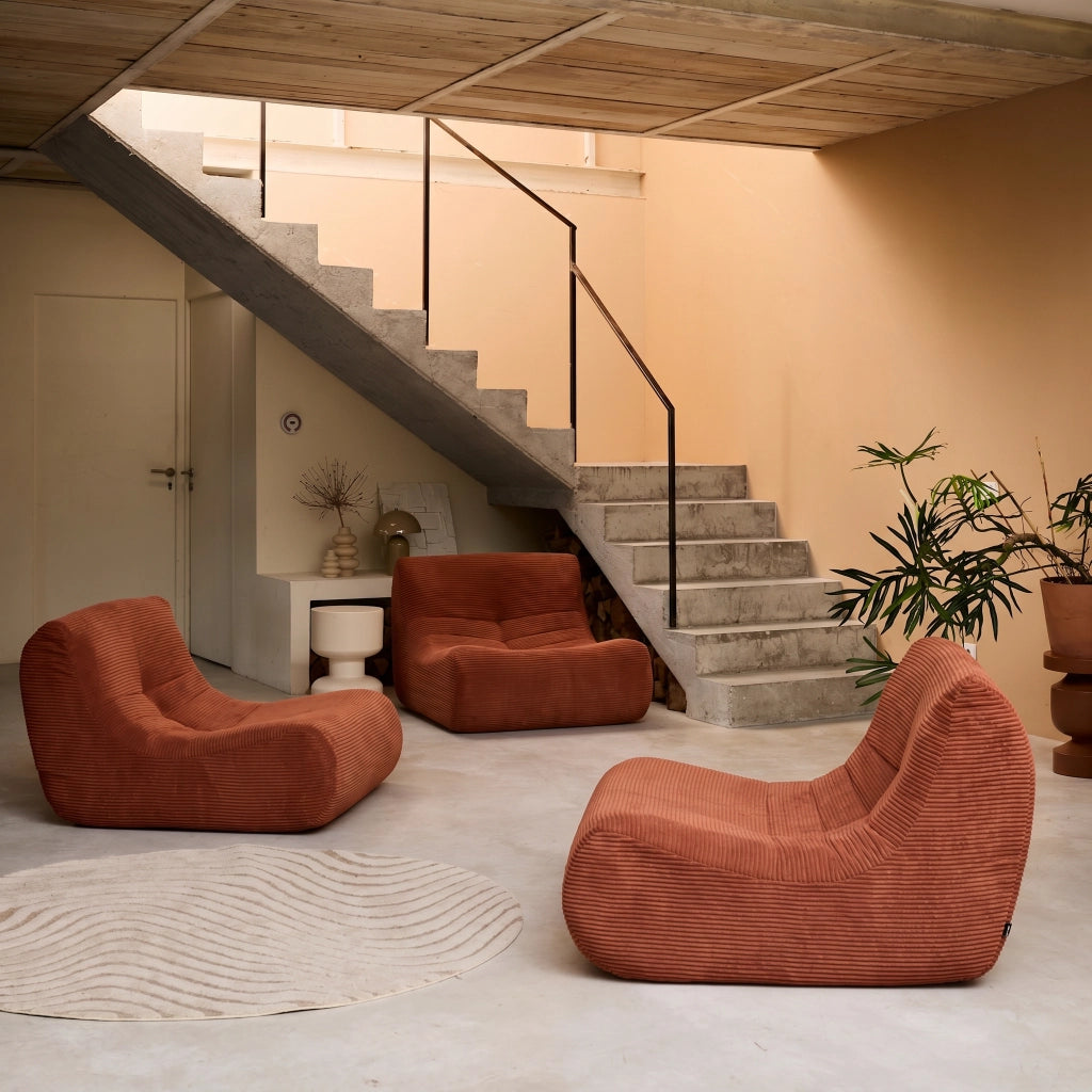 Divano modulare velluto, 3 posti, terracotta