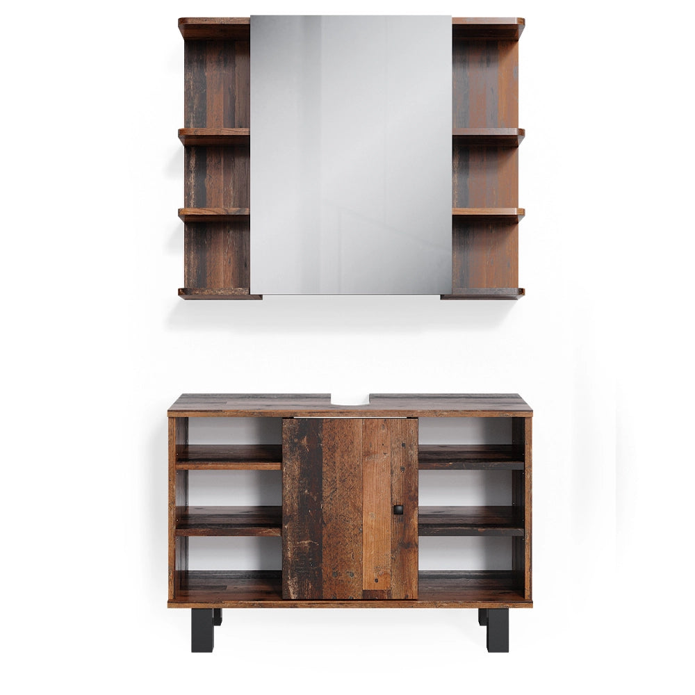 Vicco Set mobili bagno Rovere rustico 2 parti, mobile base 80 cm