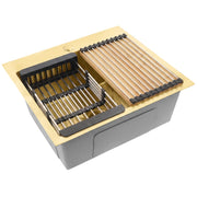 Lavello In Acciaio Con Set Di Accessori 3 Pz. Rea Leo 50 Brush Gold Accessori beige
