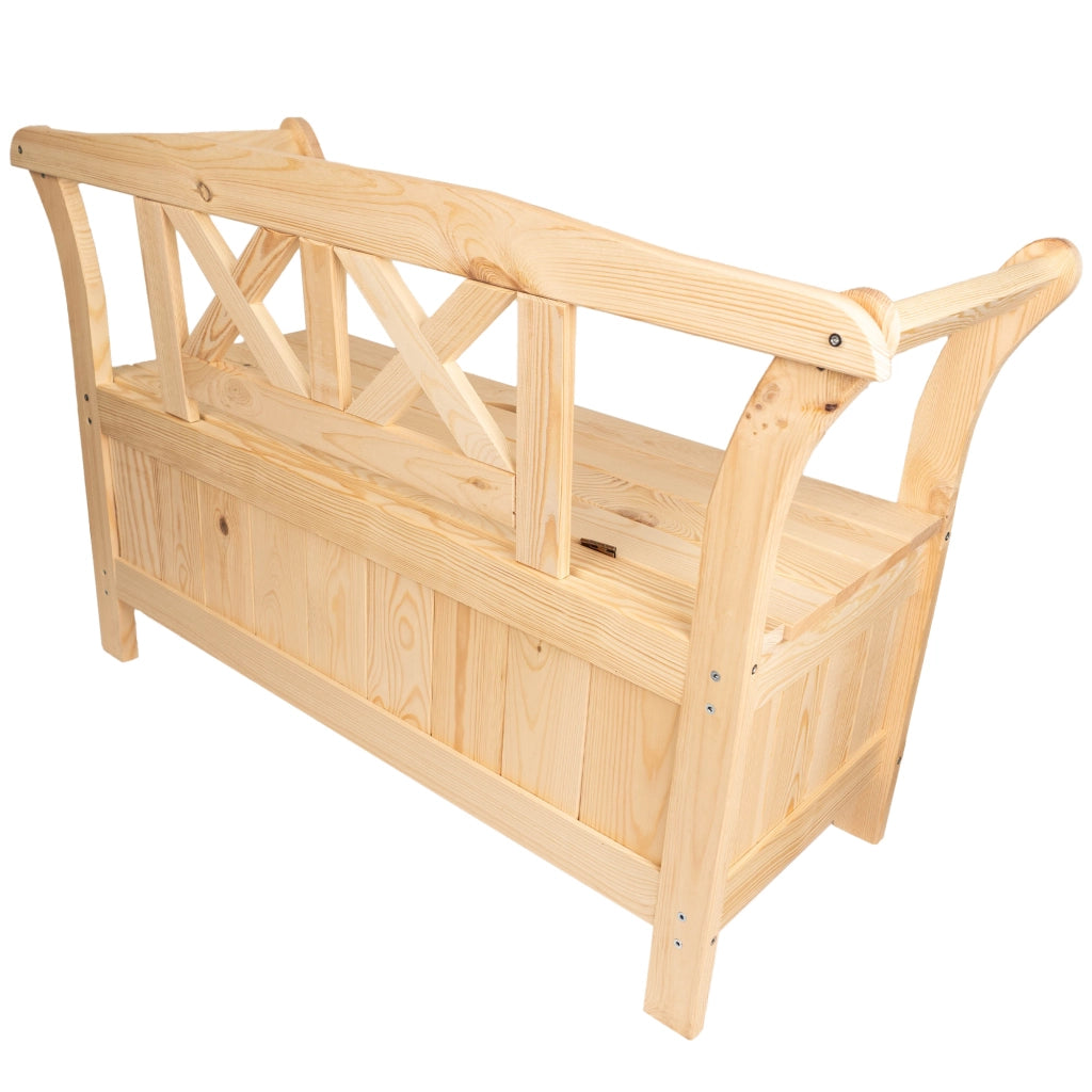 Panchina da giardino in legno KADAX con contenitore e schienale per terrazzo, 119 cm