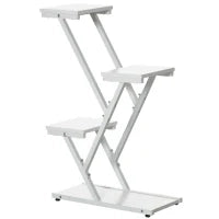 Scaletta Portavasi a 4 Livelli per Interni ed Esterni in MDF e Acciaio, 50.5x24x81 cm, Bianco