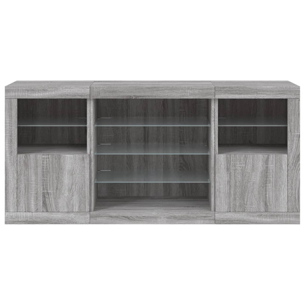 Buffet credenza cassettiera armadio mobile contenitore organizer per cucina soggiorno salotto con luci LED Sonoma 142,5 x 37 x 67 cm grigio 02_0030052