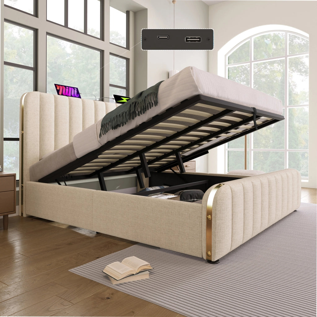 letto imbottito lino beige 180 x 200 cm