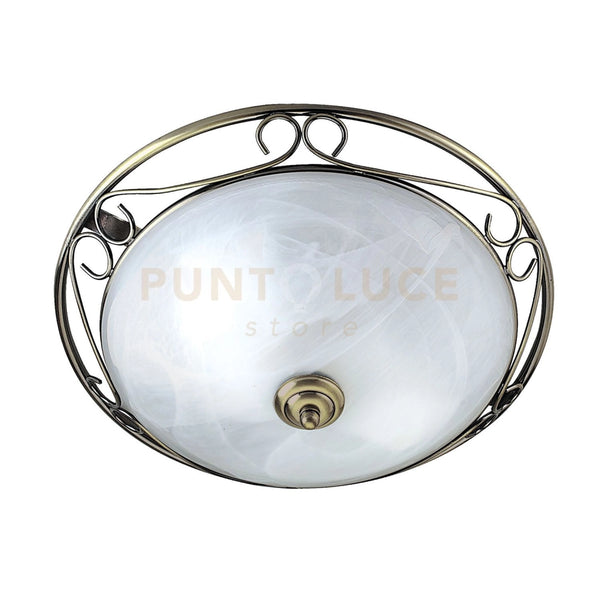 Weybridge Ceiling Flush - Ottone antico e vetro alabastro