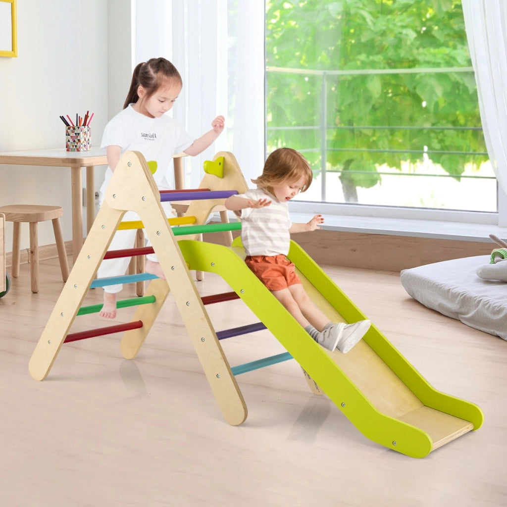 Set di arrampicata per bambini con scivolo 2 in 1, Arrampicatore in legno regolabile a gradi Colorato-Giocattoli educativi