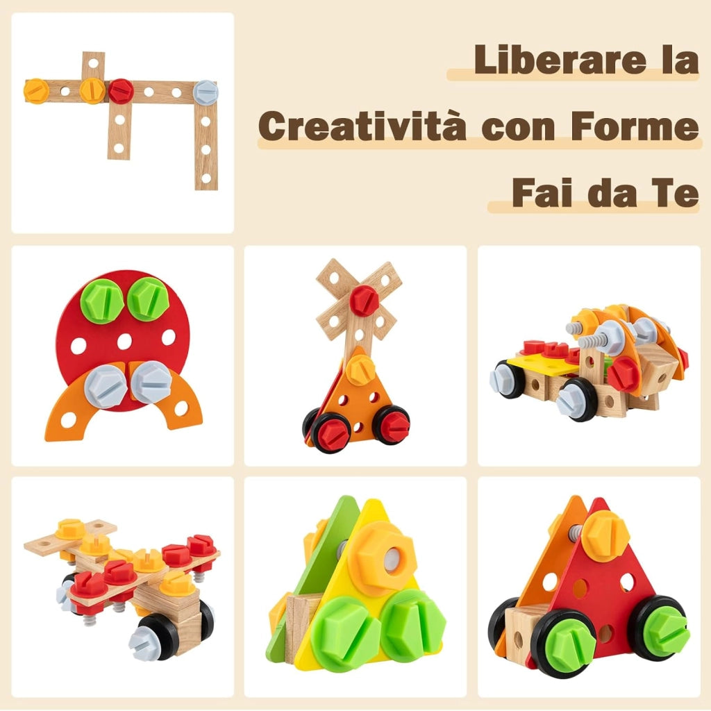 Set di Attrezzi per Bambini, Banco da Lavoro in Legno con Set di Attrezzi e Orologio Incantevole, Tavolo Realistico per Bambini e Bambine dai 3 Anni in Su