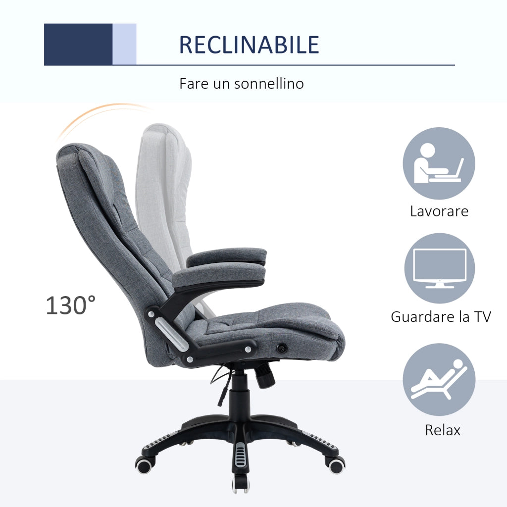 Poltrona da Ufficio Reclinabile e Girevole con Ruote ¨C Zephmum ¨C Grigio 65x72x110-120cm