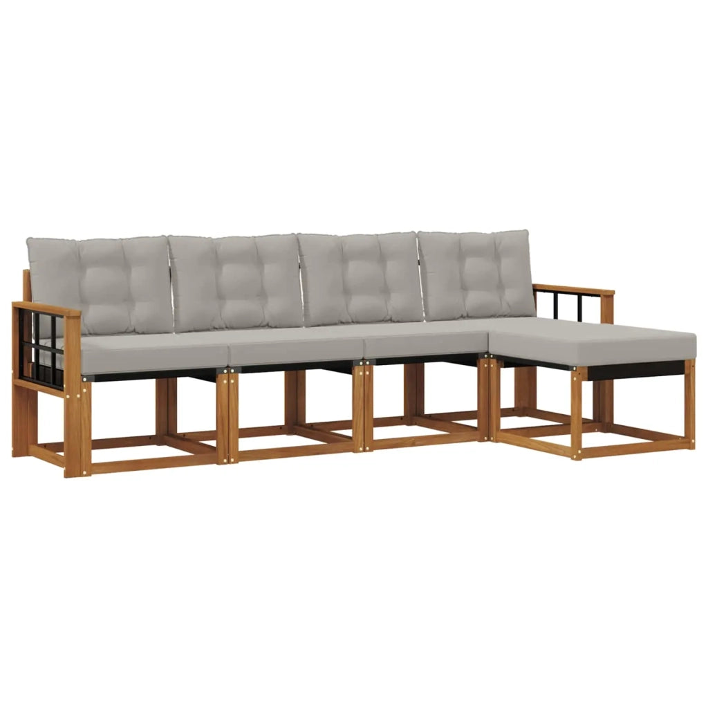 Set di divani da esterno 5 pcs Grigio Naturale e Chiaro