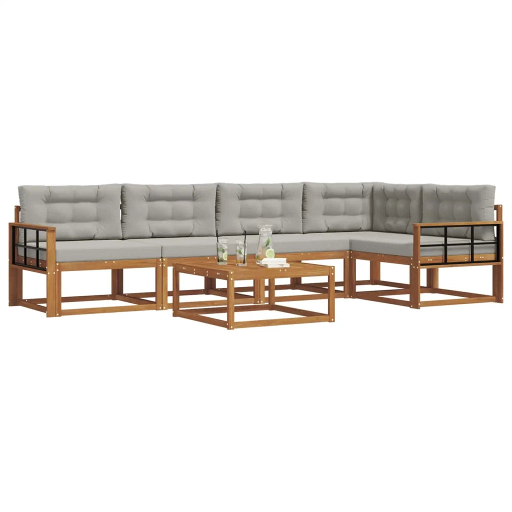 Set di divani da esterno 6 pcs Naturale e Grigio Chiaro
