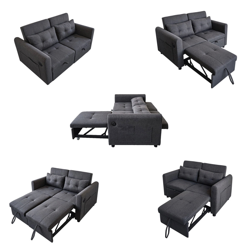 Divano letto 3 in 1 grigio con USB e schienale reclinabile