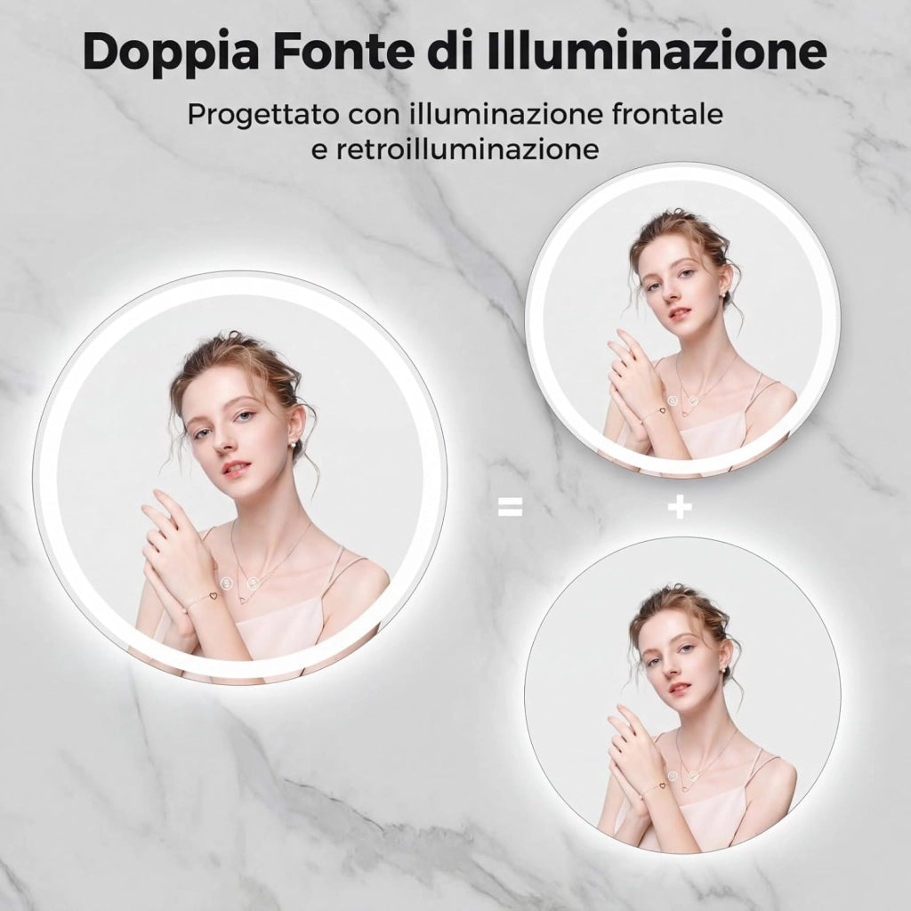 Specchio Rotondo LED con Luce da 80 cm, Specchio da Bagno da Parete con Luminosità Regolabile, Touch Intelligente, Funzione Memoria e Design Anti-Appannamento, per Ingresso (80 cm x 2,8 cm)