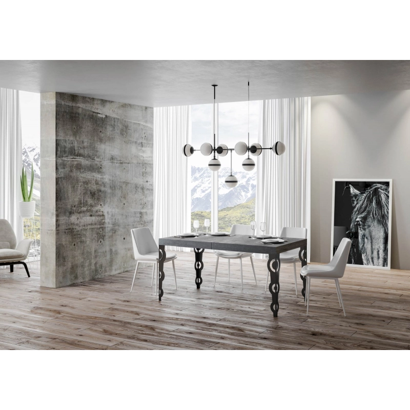 Tavolo allungabile 90x120/224 cm Karamay telaio Antracite - Cemento