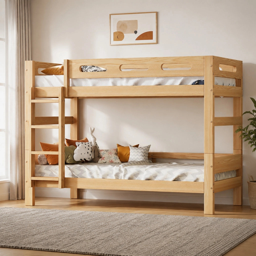 Letto a castello per bambini e ragazzi trasformabile in 2 letti singoli 90x200 cm; naturale